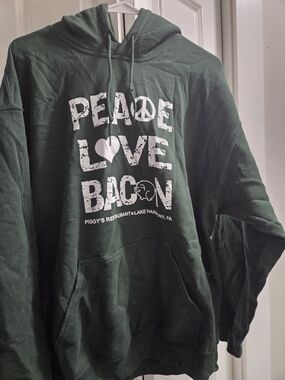 Gildan Dark Green 'Peace Love Bacon' Crewneck Hoodie